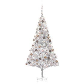 Artificial Christmas Tree with LEDs&Ball Set Silver 210 cm PET