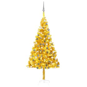 Artificial Christmas Tree with LEDs&Ball Set Gold 180 cm PET