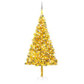 Artificial Christmas Tree with LEDs&Ball Set Gold 240 cm PET