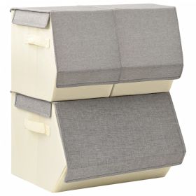 Stackable Storage Box Set of 3 Pieces Fabric Grey & Cream