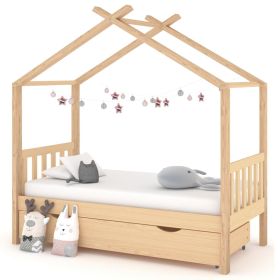 Kids Bed Frame with a Drawer Solid Pine Wood 80x160 cm