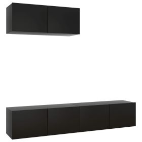 TV Cabinets 3 pcs Black Engineered Wood