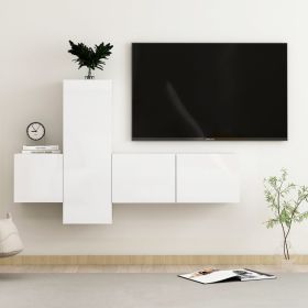 3 Piece TV Cabinet Set High Gloss White Engineered Wood