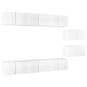 TV Cabinets 8 pcs High Gloss White Engineered Wood