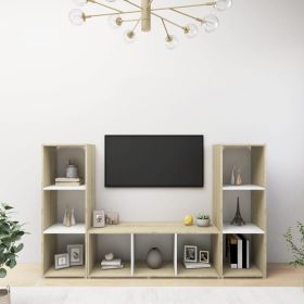 TV Cabinets 3 pcs White and Sonoma Oak 107x35x37 cm Engineered Wood