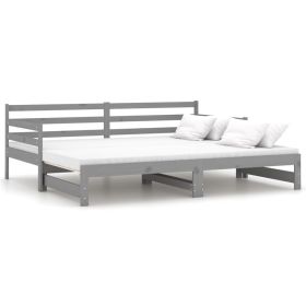 Pull-out Day Bed Grey Solid Pinewood 2x