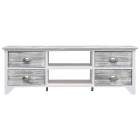 TV Cabinet White and Grey 108x30x40 cm Solid Paulownia Wood
