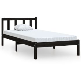 Bed Frame Black Solid Pinewood 75x190 cm 2FT6 Small Single