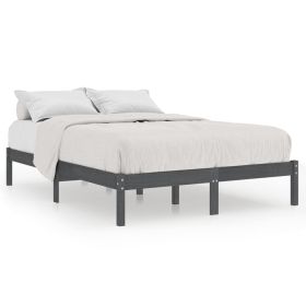 Bed Frame Grey Solid Pinewood 135x190 cm 4FT6 Double