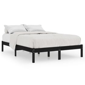 Bed Frame Black Solid Pinewood 135x190 cm 4FT6 Double