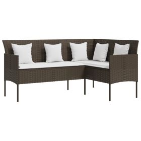L-shaped Couch Sofa with Cushions Poly Rattan Brown