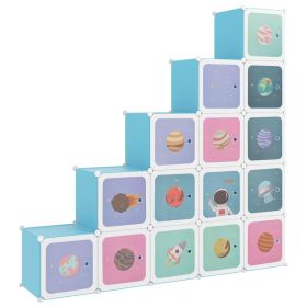 Cube Storage Cabinet for Kids with 15 Cubes Blue PP