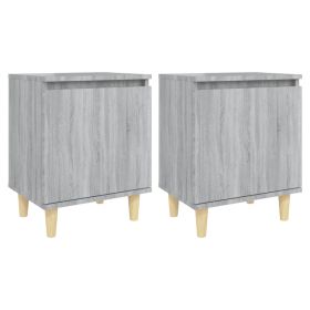 Bed Cabinets with Solid Wood Legs 2 pcs Grey Sonoma 40x30x50 cm