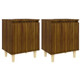 Bed Cabinets with Solid Wood Legs 2 pcs Brown Oak 40x30x50 cm