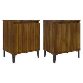 Bed Cabinets with Metal Legs 2 pcs Brown Oak 40x30x50 cm
