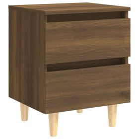 Bed Cabinet with Solid Wood Legs Brown Oak 40x35x50 cm