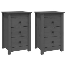 Bedside Cabinets 2 pcs Grey 40x35x61.5 cm Solid Wood Pine