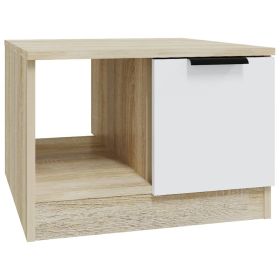 Coffee Table White and Sonoma Oak 50x50x36 cm Engineered Wood