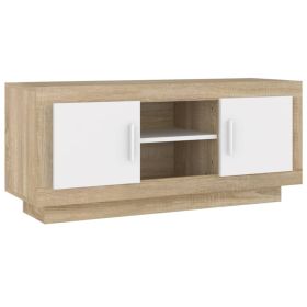 TV Cabinet White and Sonoma Oak 102x35x45 cm Engineered Wood