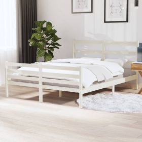 Bed Frame Solid Wood Pine 140x190 cm White