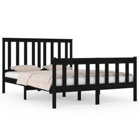 Bed Frame Black Solid Wood Pine 120x190 cm Small Double