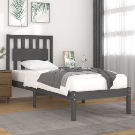 Bed Frame Grey Solid Wood Pine 100x200 cm