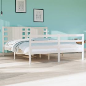 Bed Frame White Solid Wood Pine 135x190 cm Double