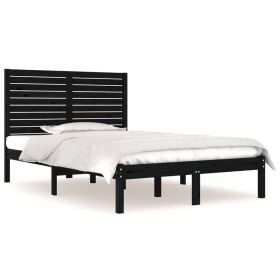 Bed Frame Black Solid Wood 120x190 cm 4FT Small Double