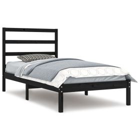Bed Frame Black Solid Wood Pine 90x200 cm Single