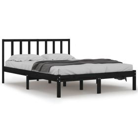 Bed Frame Black Solid Wood Pine 120x190 cm 4FT Small Double