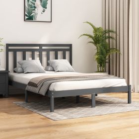 Bed Frame Grey Solid Wood 140x190 cm
