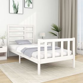 Bed Frame White Solid Wood 90X190 cm Single