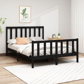 Bed Frame Black Solid Wood Pine 140x190 cm