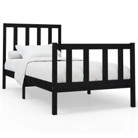 Bed Frame Black Solid Wood Pine 90x200 cm