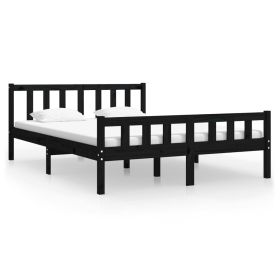 Bed Frame Black Solid Wood 140x190 cm