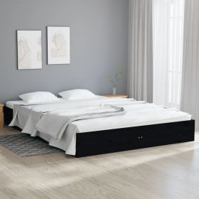 Bed Frame Black Solid Wood 150x200 cm King Size