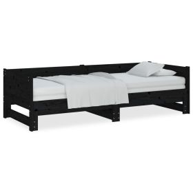 Pull-out Day Bed Black Solid Wood Pine 2x(80x200) cm
