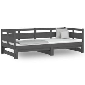 Pull-out Day Bed Grey Solid Wood Pine 2x(80x200) cm