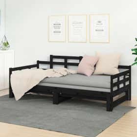 Pull-out Day Bed Black Solid Wood Pine 2x(90x200) cm