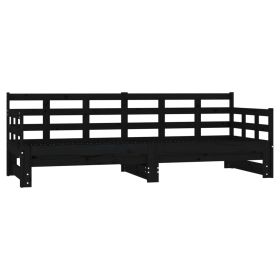 Pull-out Day Bed Black Solid Wood Pine 2x(90x200) cm