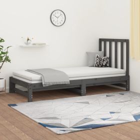 Pull-out Day Bed Grey 2x(90x200) cm Solid Wood Pine