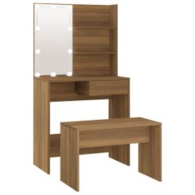 Dressing Table Set with LED Brown Oak Engineered Wood
