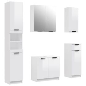5 Piece Bathroom Cabinet Set High Gloss White Engineered Wood