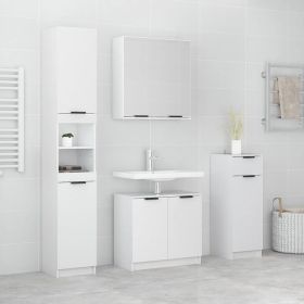 4 Piece Bathroom Cabinet Set High Gloss White Engineered Wood