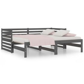 Pull-out Day Bed Grey 2x(90x190) cm Solid Wood Pine