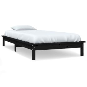 Bed Frame Black 75x190 cm Solid Wood Pine 2FT6 Small Single