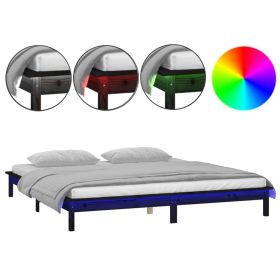 LED Bed Frame Black 120x200 cm Solid Wood