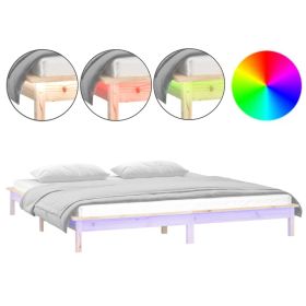 LED Bed Frame 140x200 cm Solid Wood