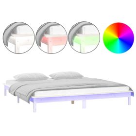 LED Bed Frame White 160x200 cm Solid Wood