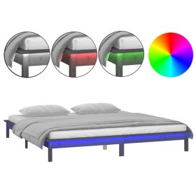 LED Bed Frame Grey 180x200 cm 6FT Super King Solid Wood